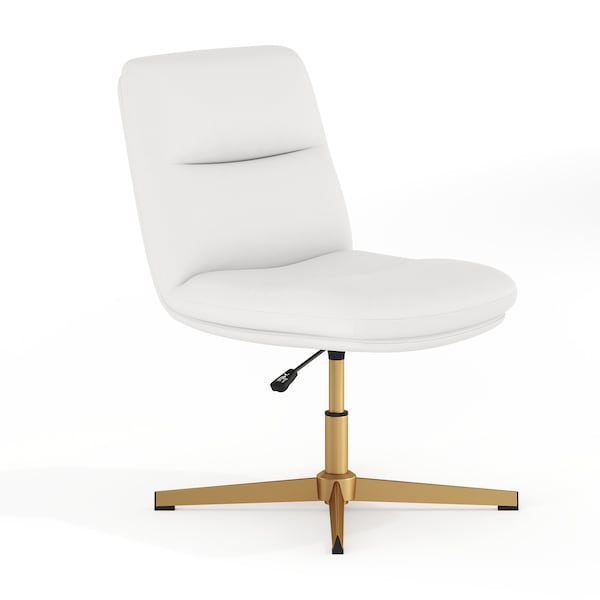 Flash Furniture Chloe Mid-Back White Padded LeatherSoft Armless Office Chair w/Adjustable Height, Gold Frame CH-232174-WH-GLD-GG - main